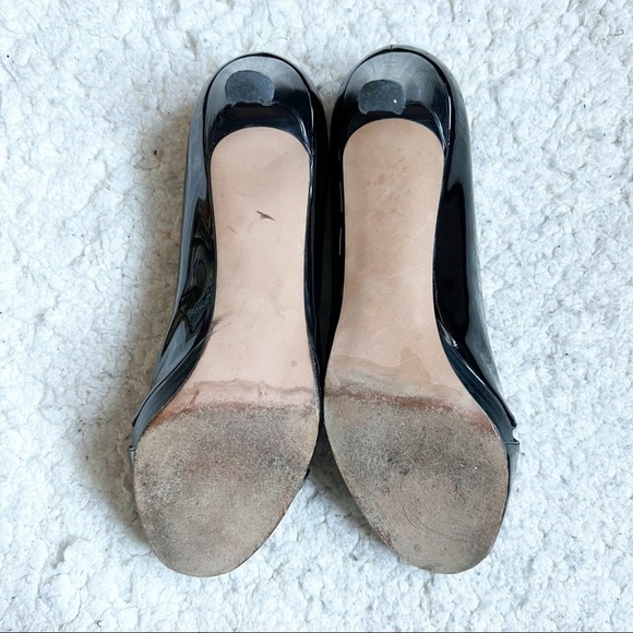 STUART WEITZMAN: Classic Patent Leather Black Platform Peep Toe 3.5 inch Heels - Picture 5 of 10